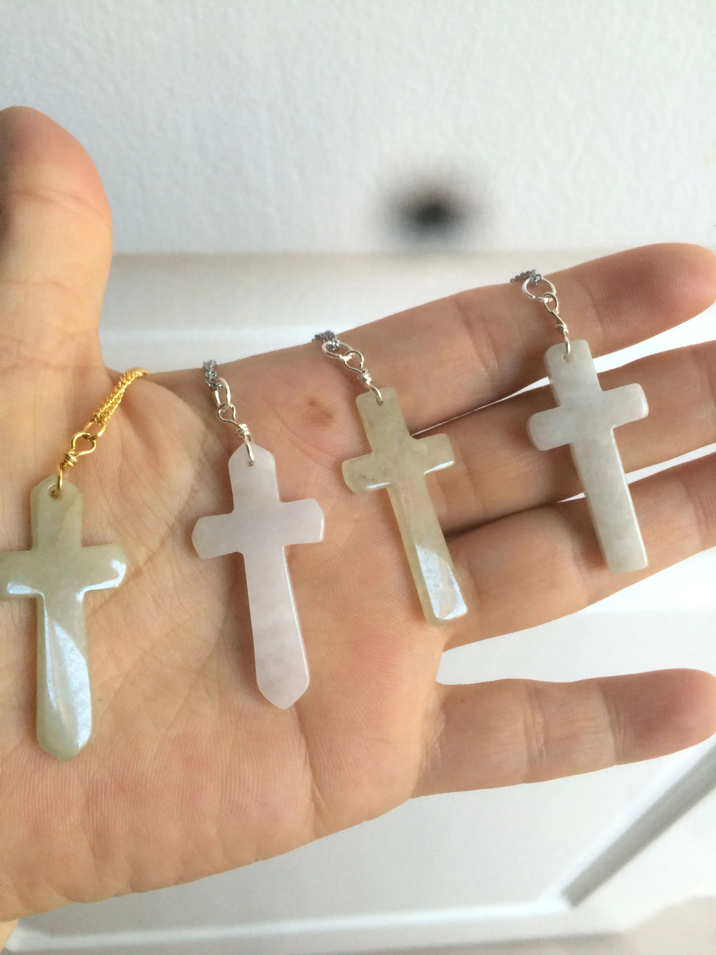 100% Natural type A yellow/white jadeite Jade cross pendant necklace AQ24