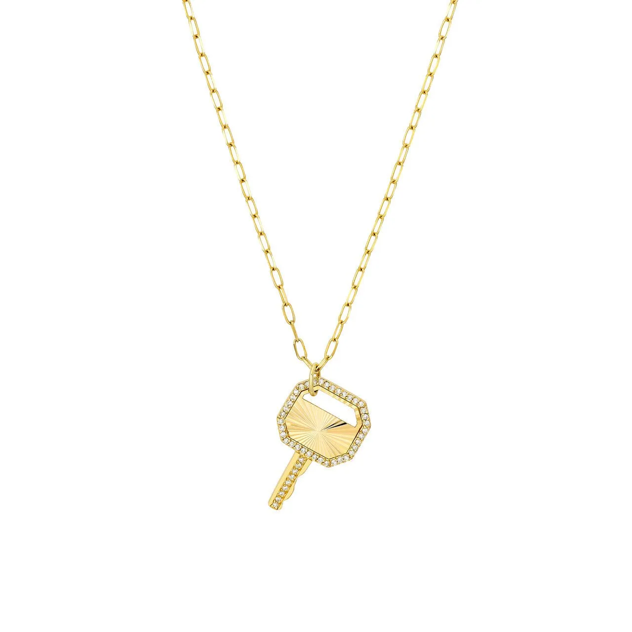 14K Gold Frame Key Diamond Pendant