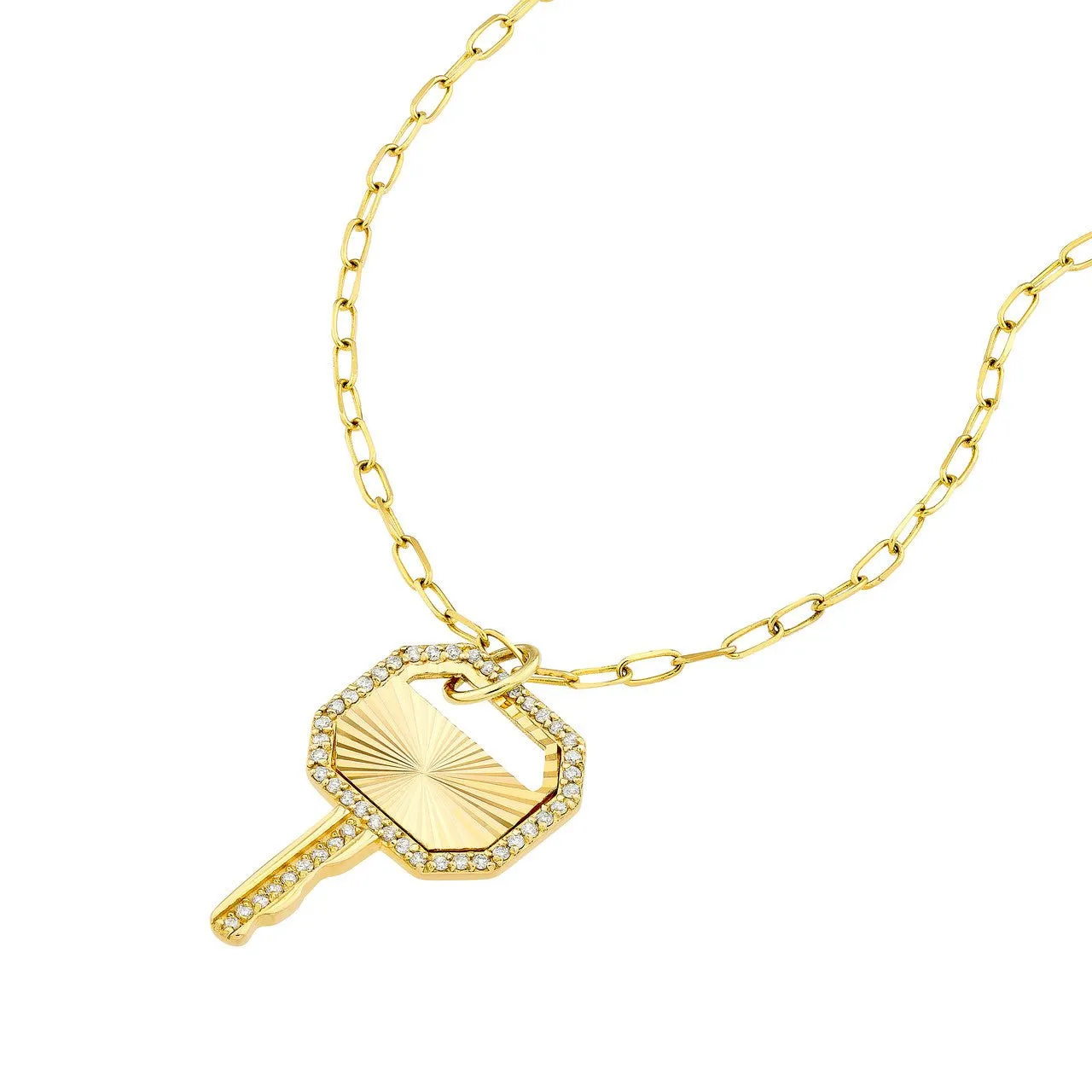 14K Gold Frame Key Diamond Pendant