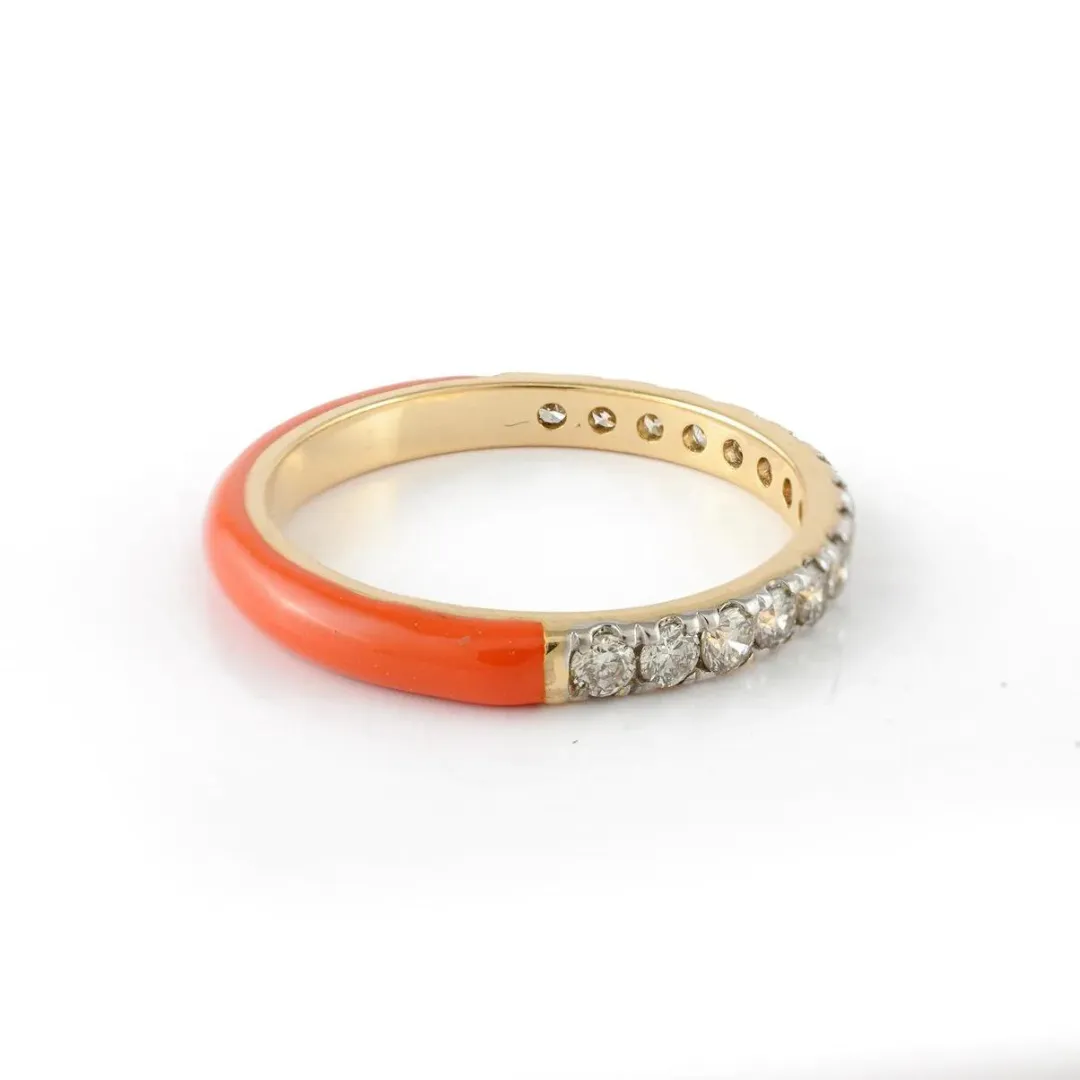 14K Gold Half Enamel Diamond Ring