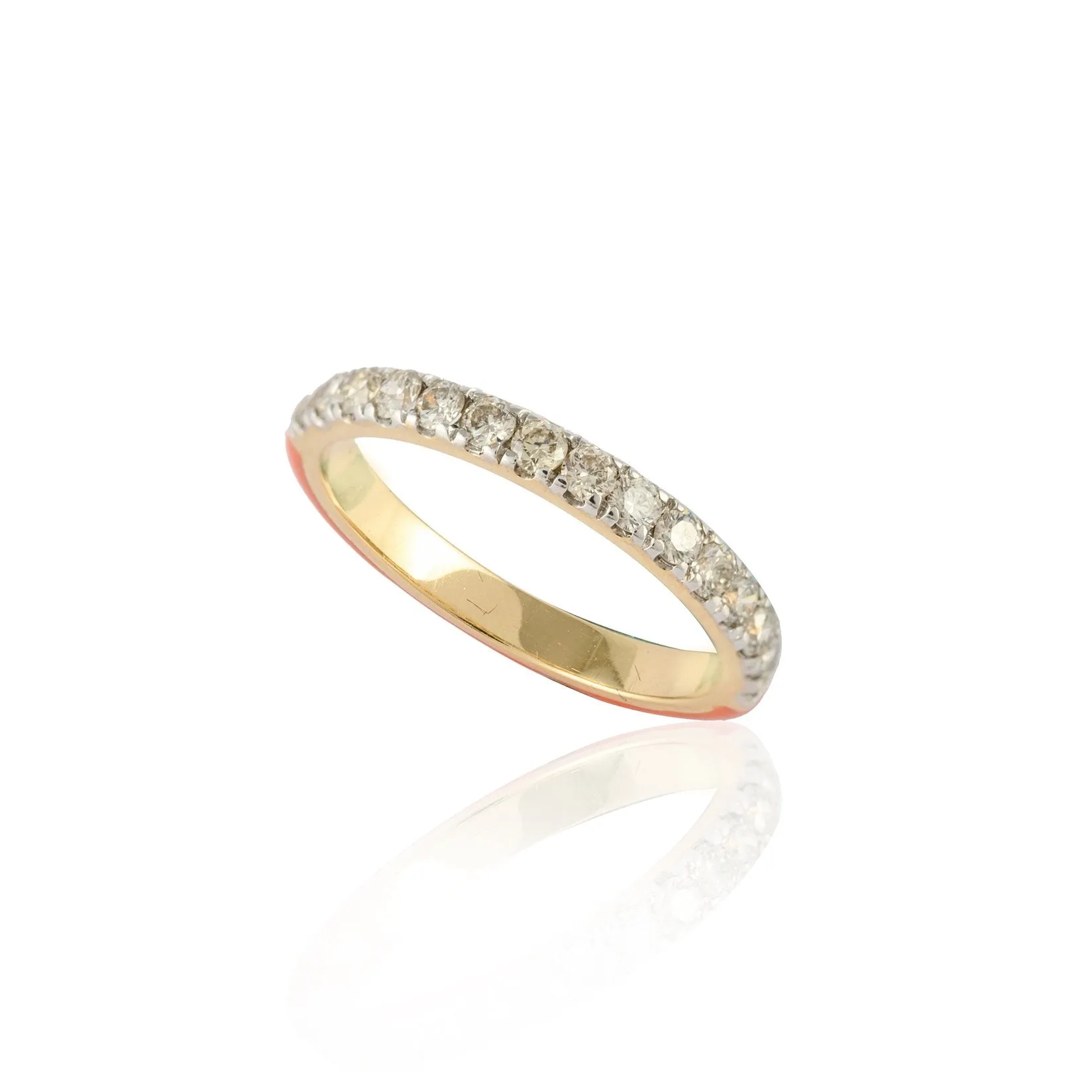 14K Gold Half Enamel Diamond Ring