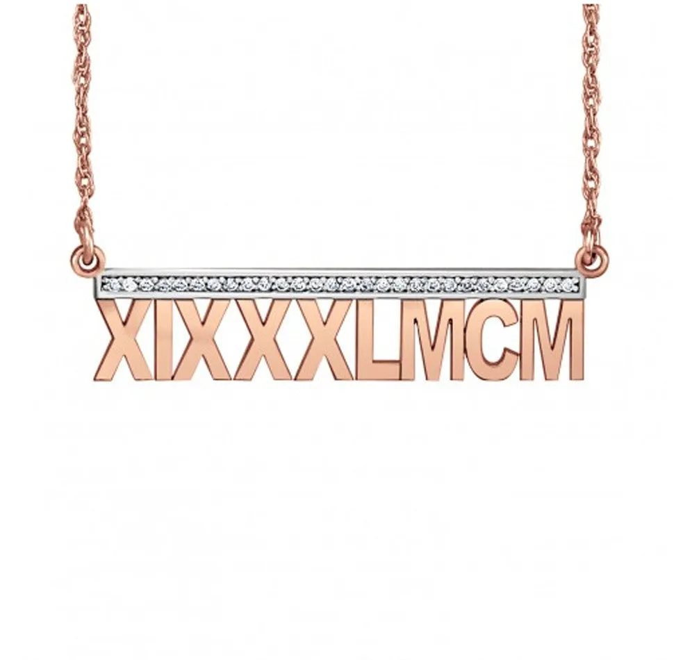 14K Gold Roman Numeral Diamond Necklace