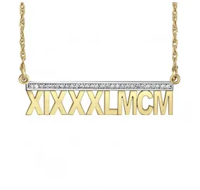 14K Gold Roman Numeral Diamond Necklace