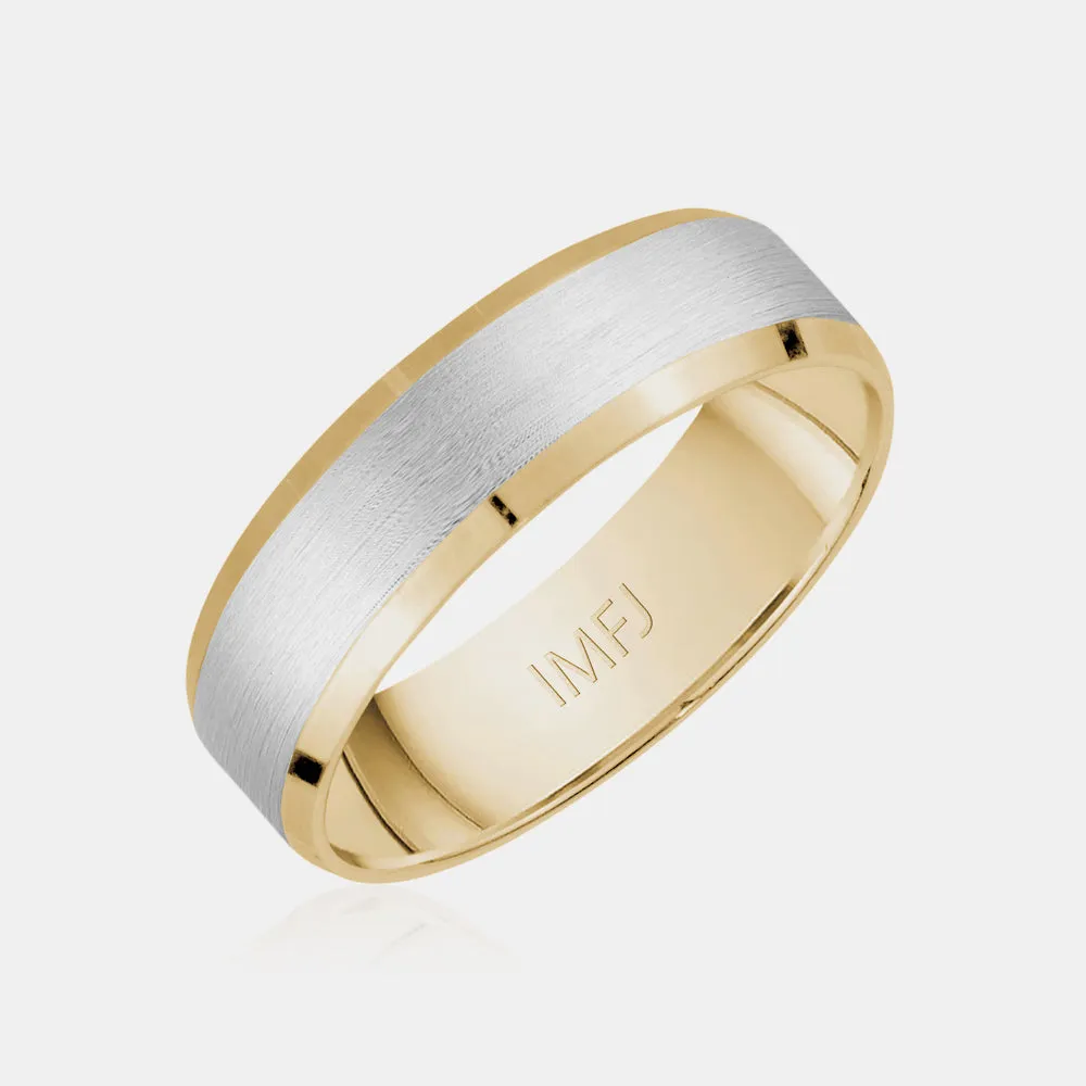 14K Two-Tone Brushed Center with Polished Edge Wedding Band