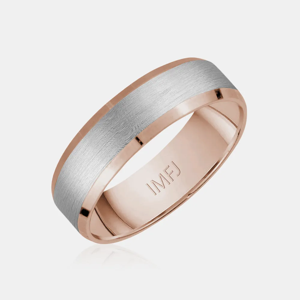 14K Two-Tone Brushed Center with Polished Edge Wedding Band