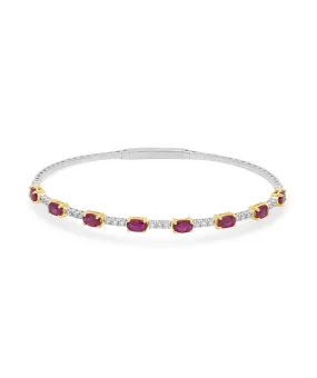 14K White & Yellow Gold Ruby and Diamond Flexible Bangle Bracelet