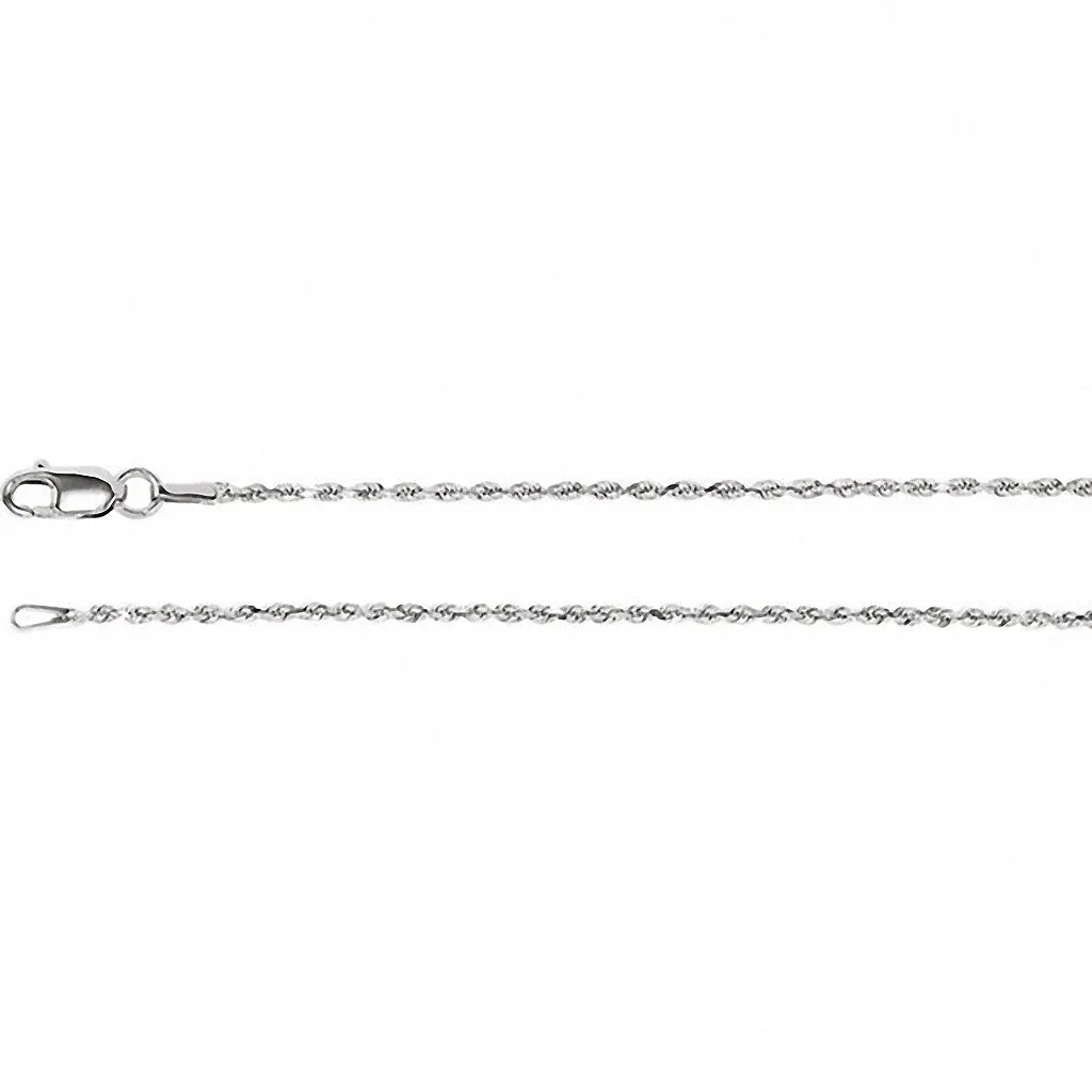 14K White Gold Diamond Cut Rope Chain, 16 Inches Long 1.3 mm  - CH947