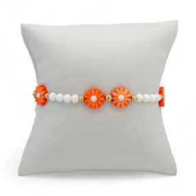 14k yellow gold beads orange daisy mother pearl bracelet-53839