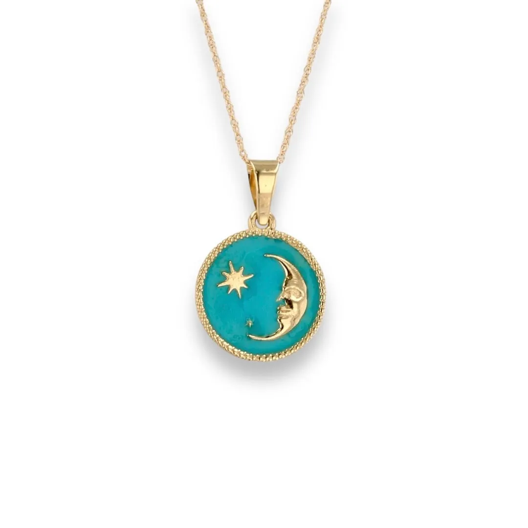 14K Yellow gold moon pendant FREE SINGAPORE CHAIN-5303