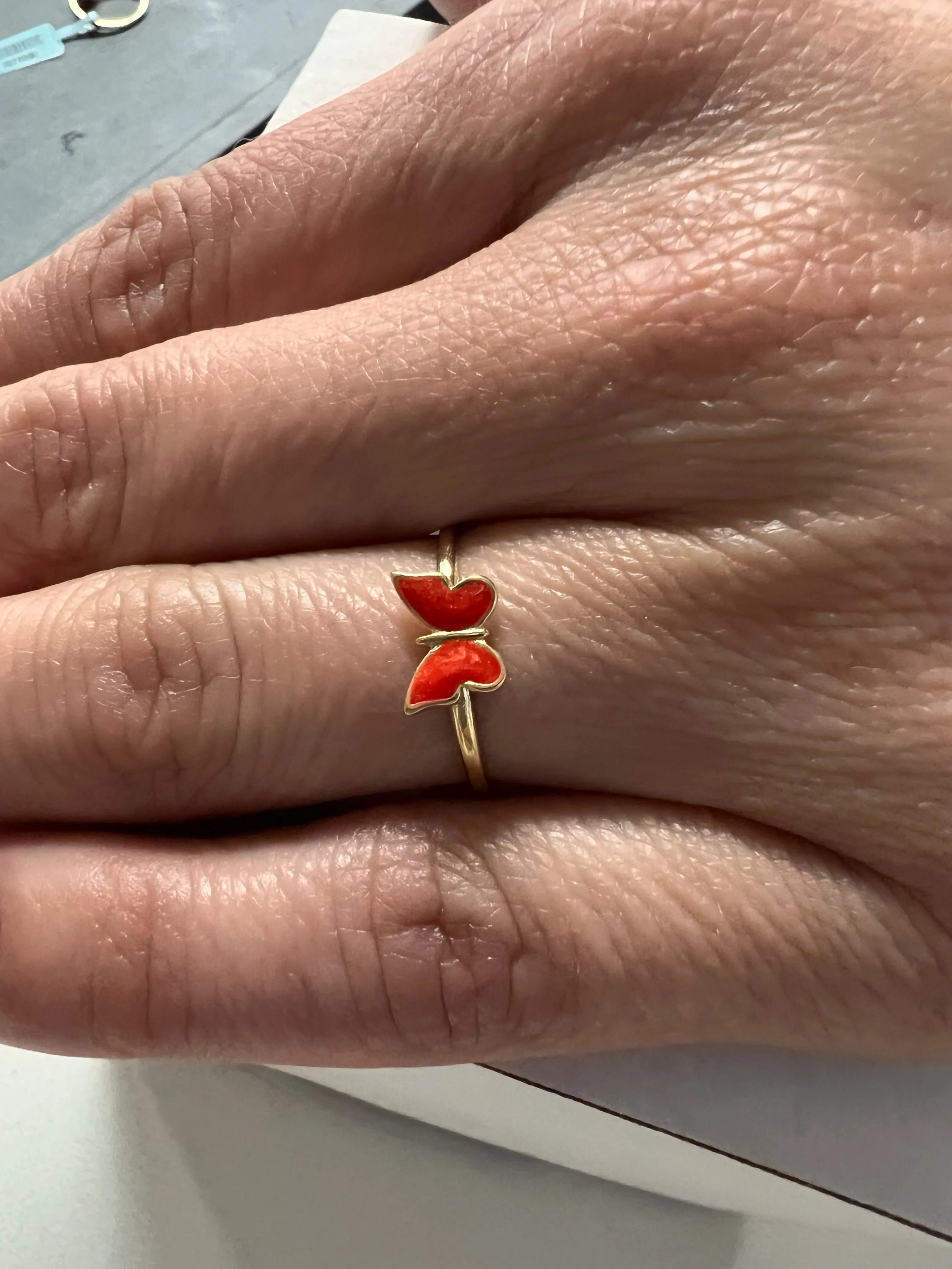 14K Yellow gold red butterfly ring-227059