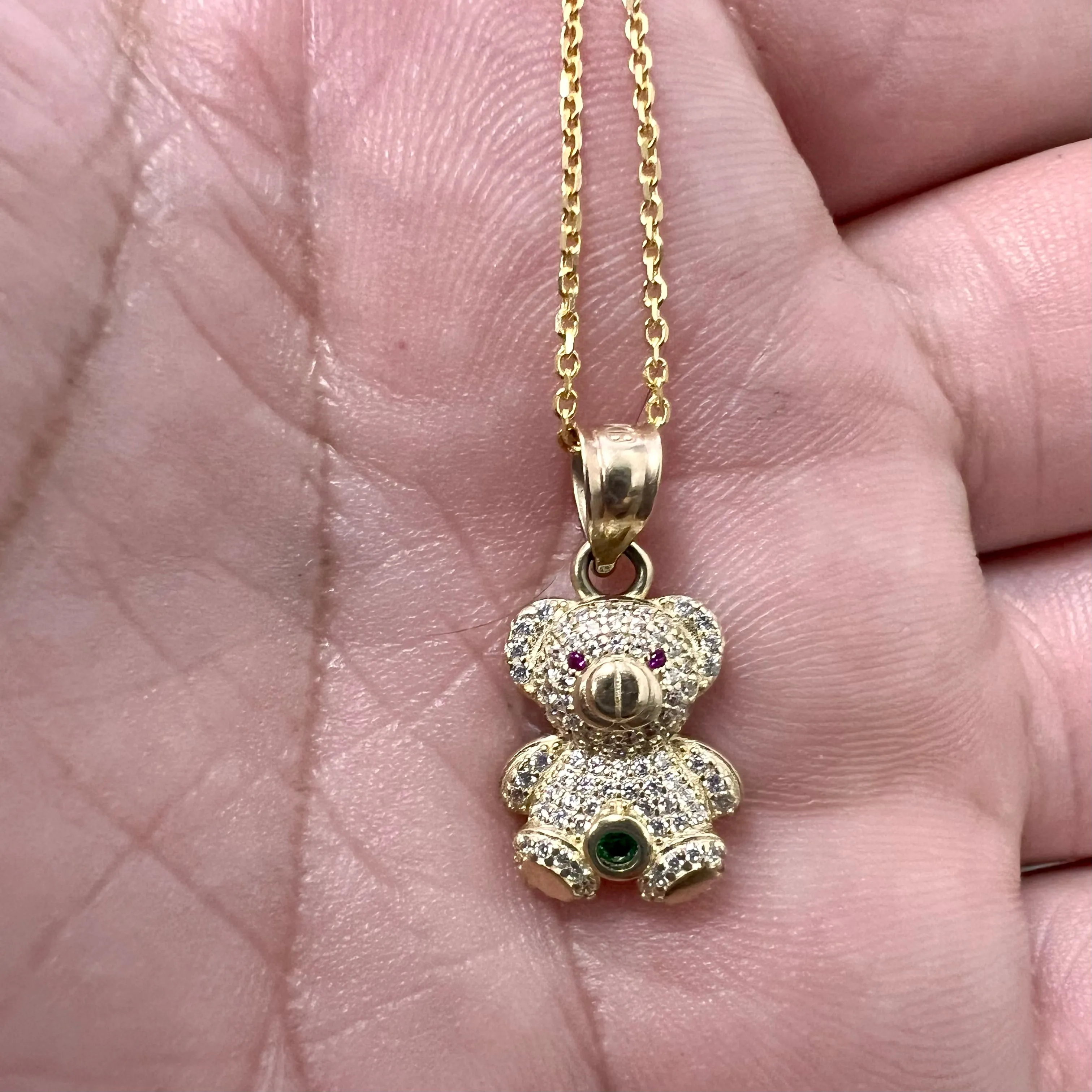 14K Yellow gold teddy bear pendant rollo choker-72930