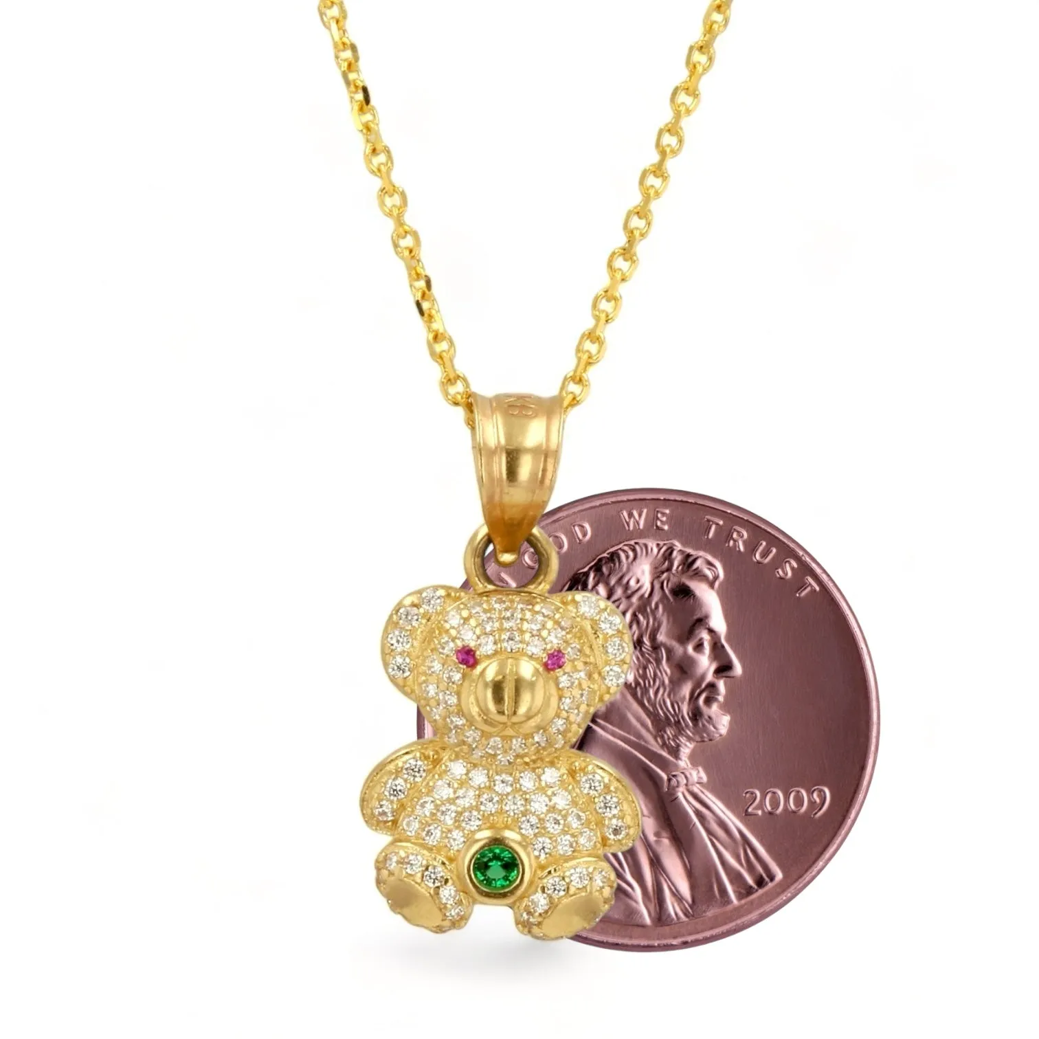 14K Yellow gold teddy bear pendant rollo choker-72930