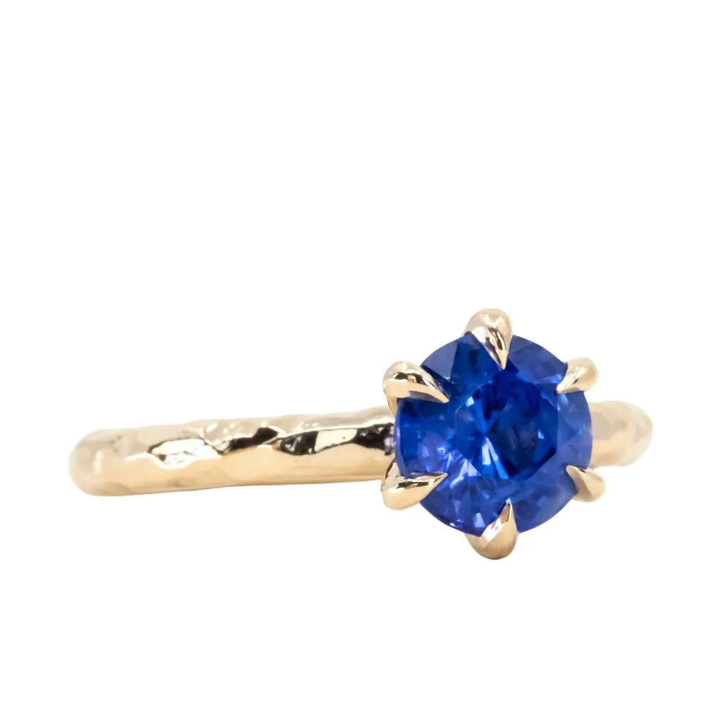 1.68ct Vibrant Blue Round Sapphire Six Prong Evergreen Solitaire in 14k Yellow Gold