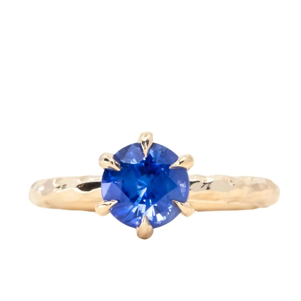 1.68ct Vibrant Blue Round Sapphire Six Prong Evergreen Solitaire in 14k Yellow Gold