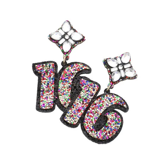 16th Birthday Glittered Confetti Message Dangle Earrings