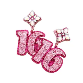 16th Birthday Glittered Confetti Message Dangle Earrings