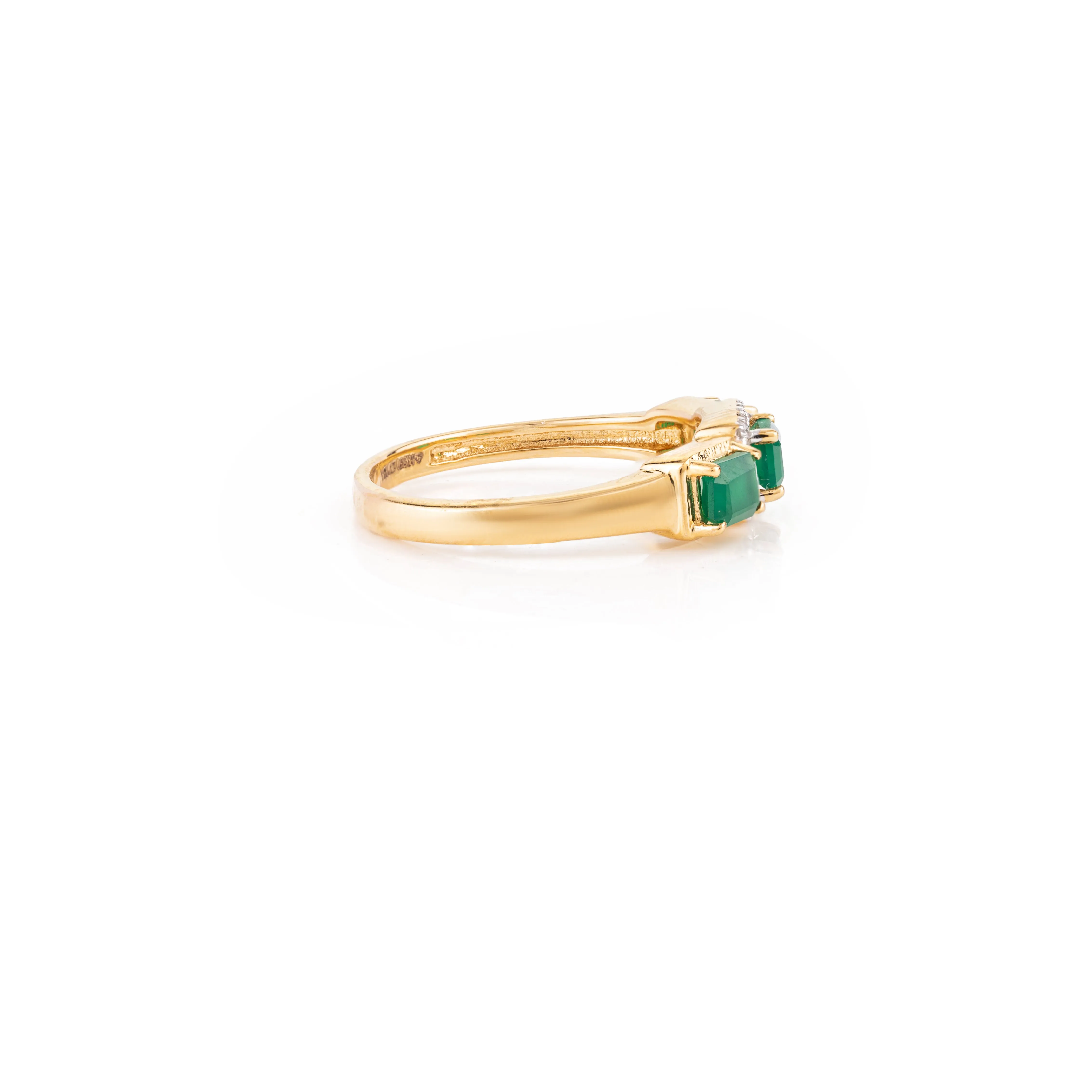 18K Gold Emerald Diamond Halo Trinity Ring