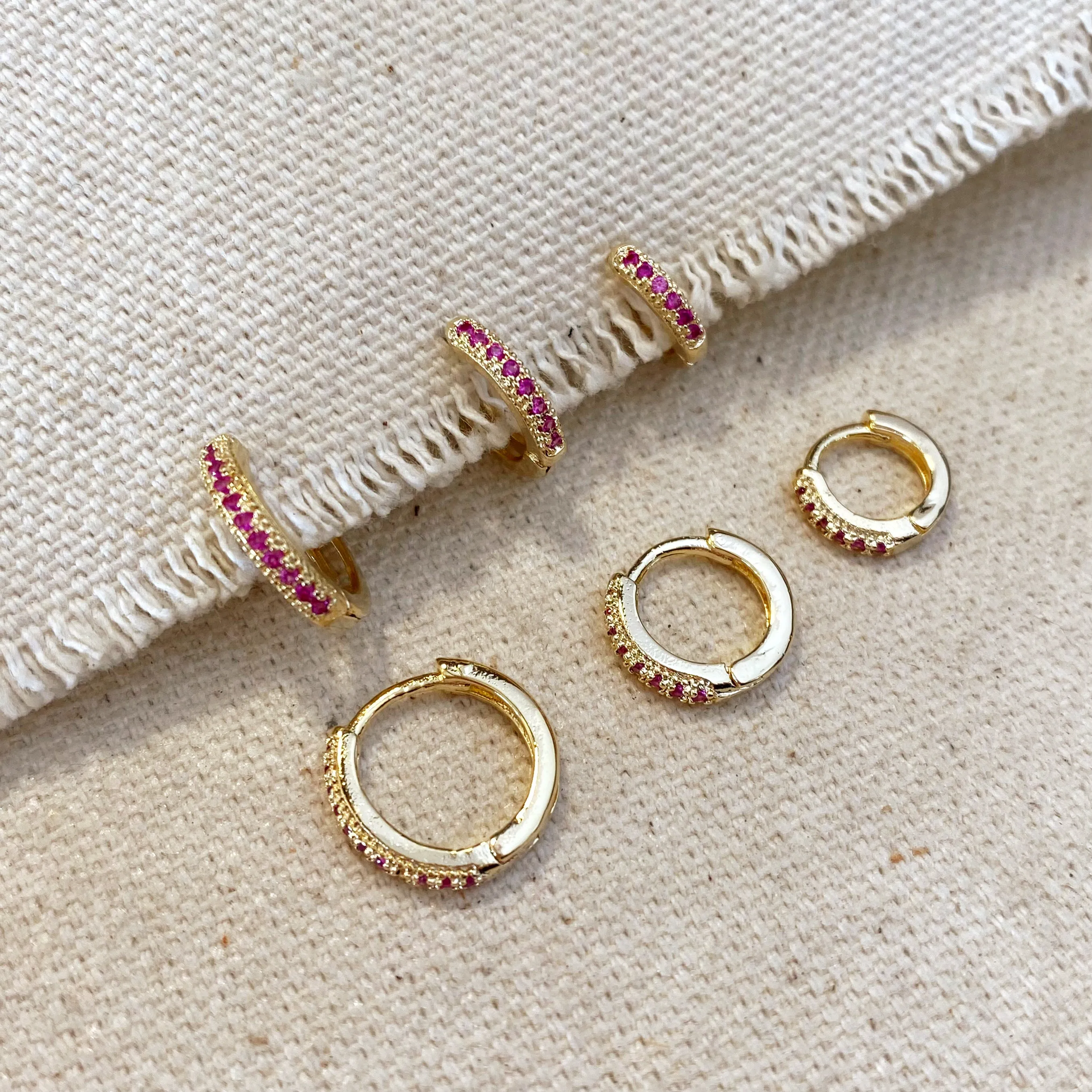 18k Gold Filled Fuchsia Hoop Trio