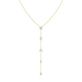 18k Gold Multi Diamond Shape Lariat Style Necklace