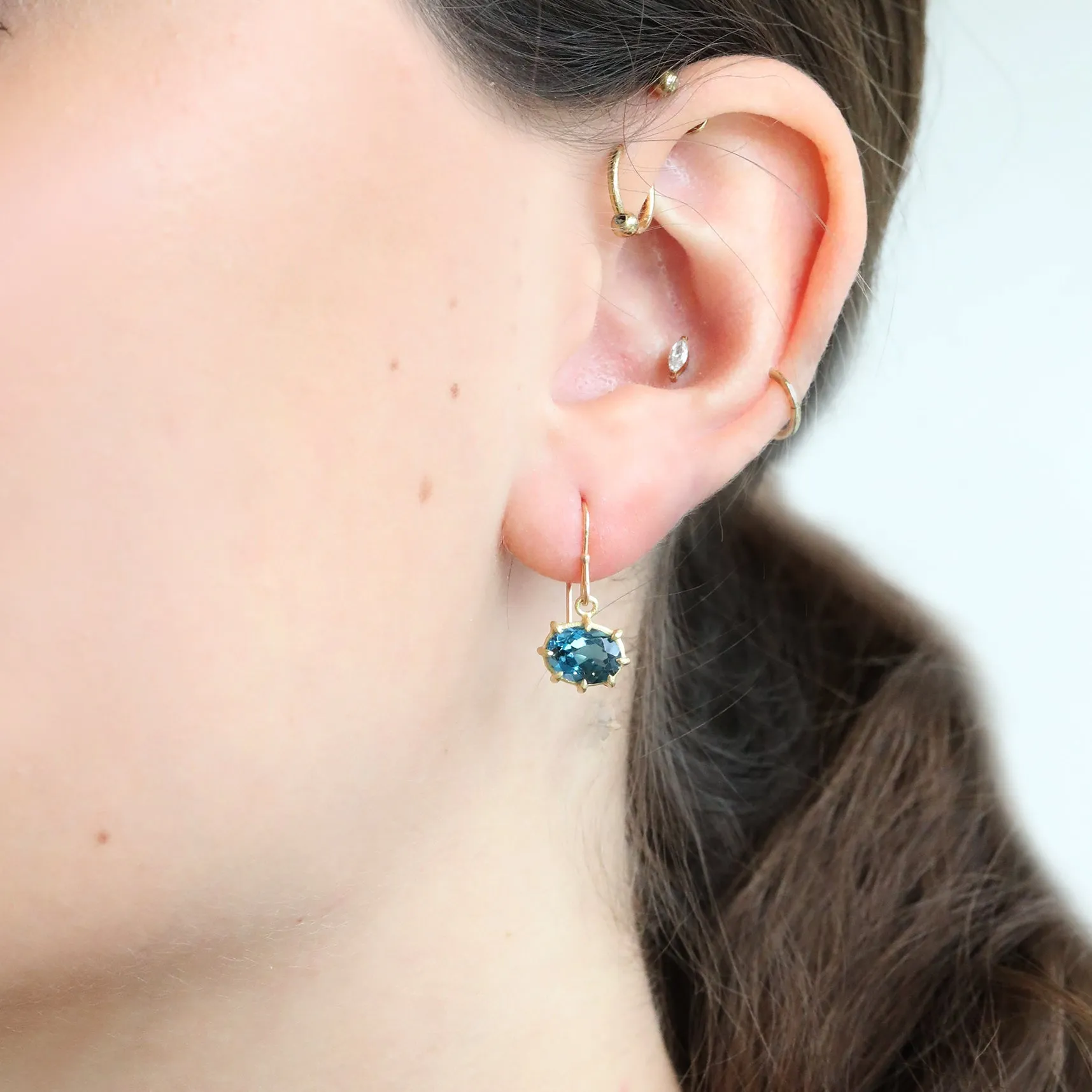 18K Gold Prong-Set Mini London Blue Topaz Earrings