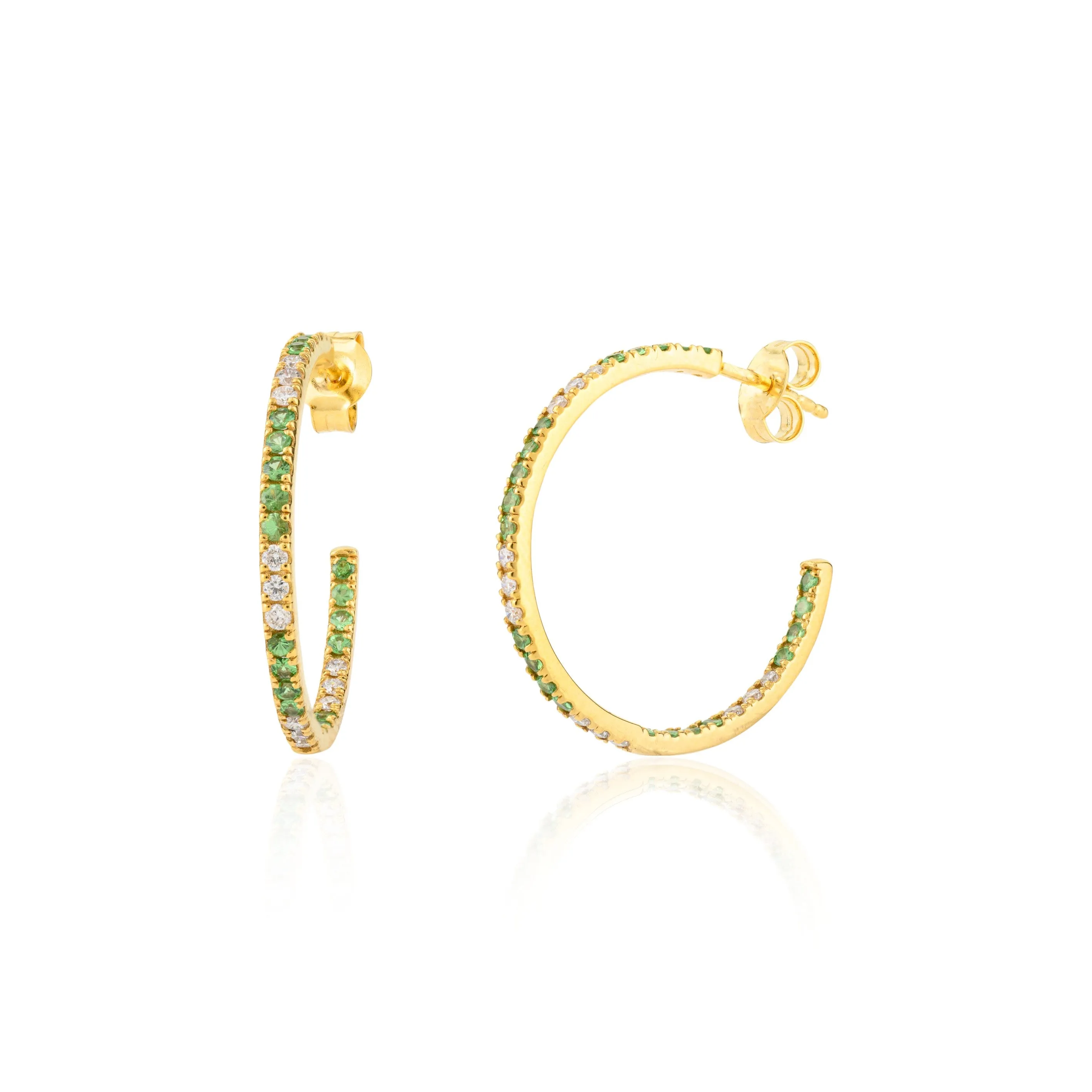 18K Solid Yellow Gold Tsavorite C-Hoop Earrings