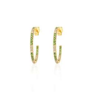 18K Solid Yellow Gold Tsavorite C-Hoop Earrings