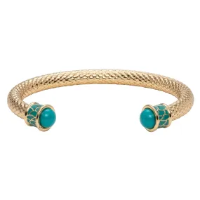 18K YELLOW GOLD PLATED SALAMANDER TORQUE TURQUOISE BANGLE