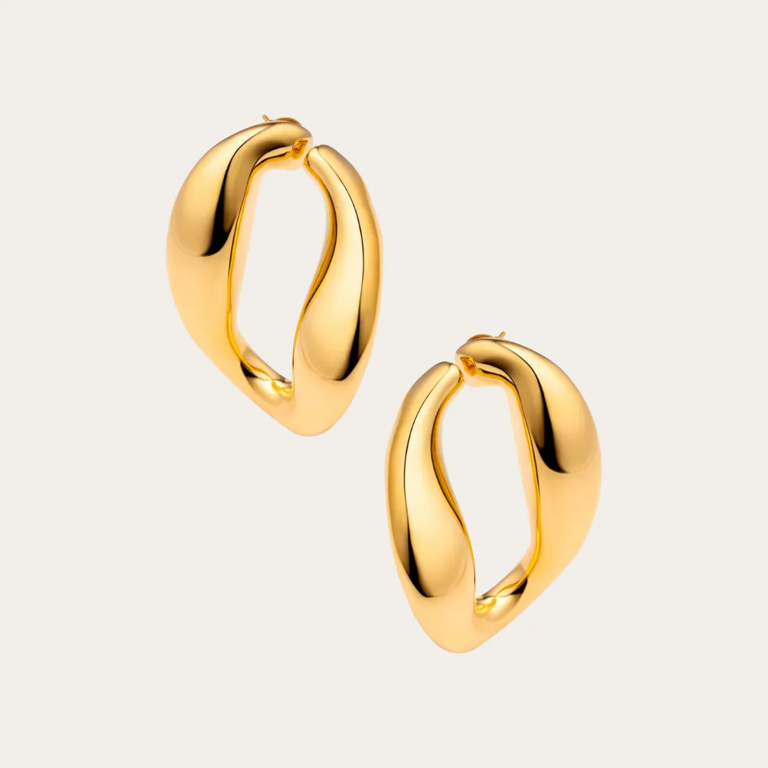 22K Gold Plated Chunky Chain Hoop Earrings