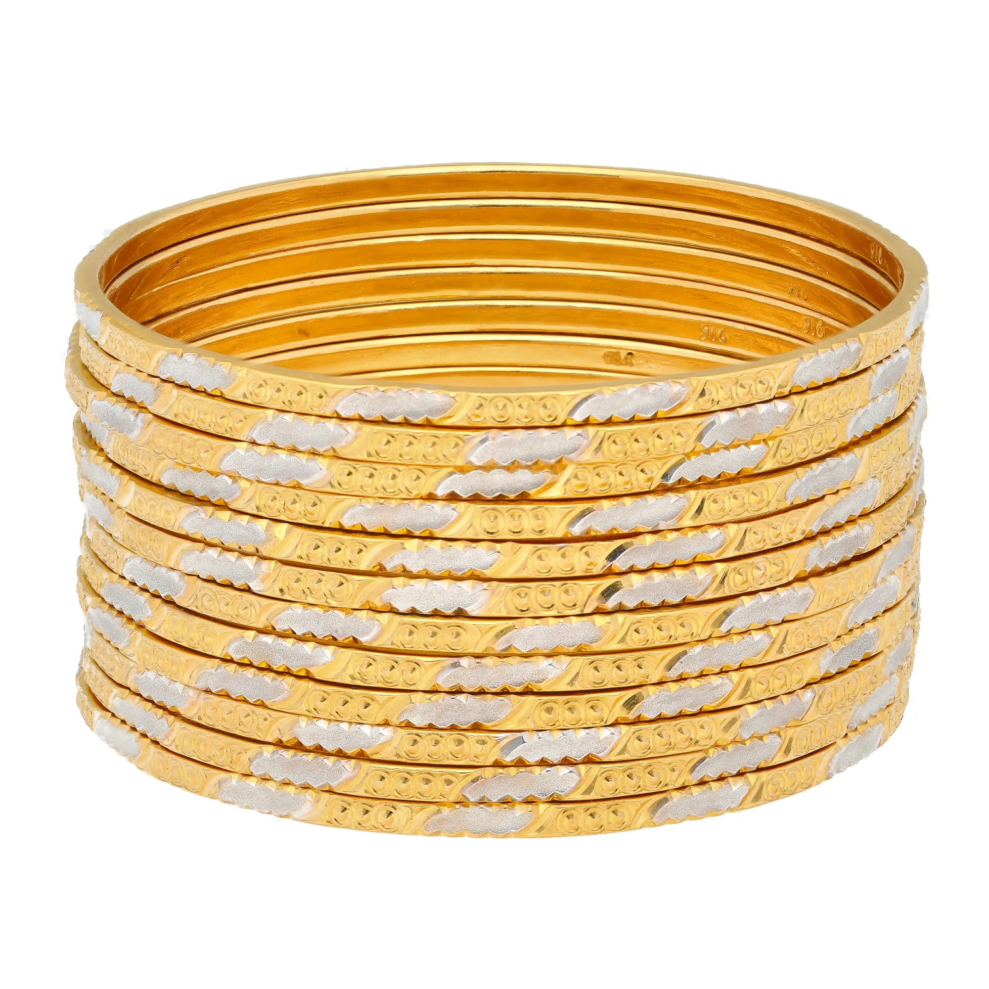 22K Yellow & White Gold Bangle Set of 12 (217.8gm)