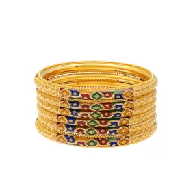 22K Yellow Gold Meenakari Bangle Set of 6 (88.1gm)