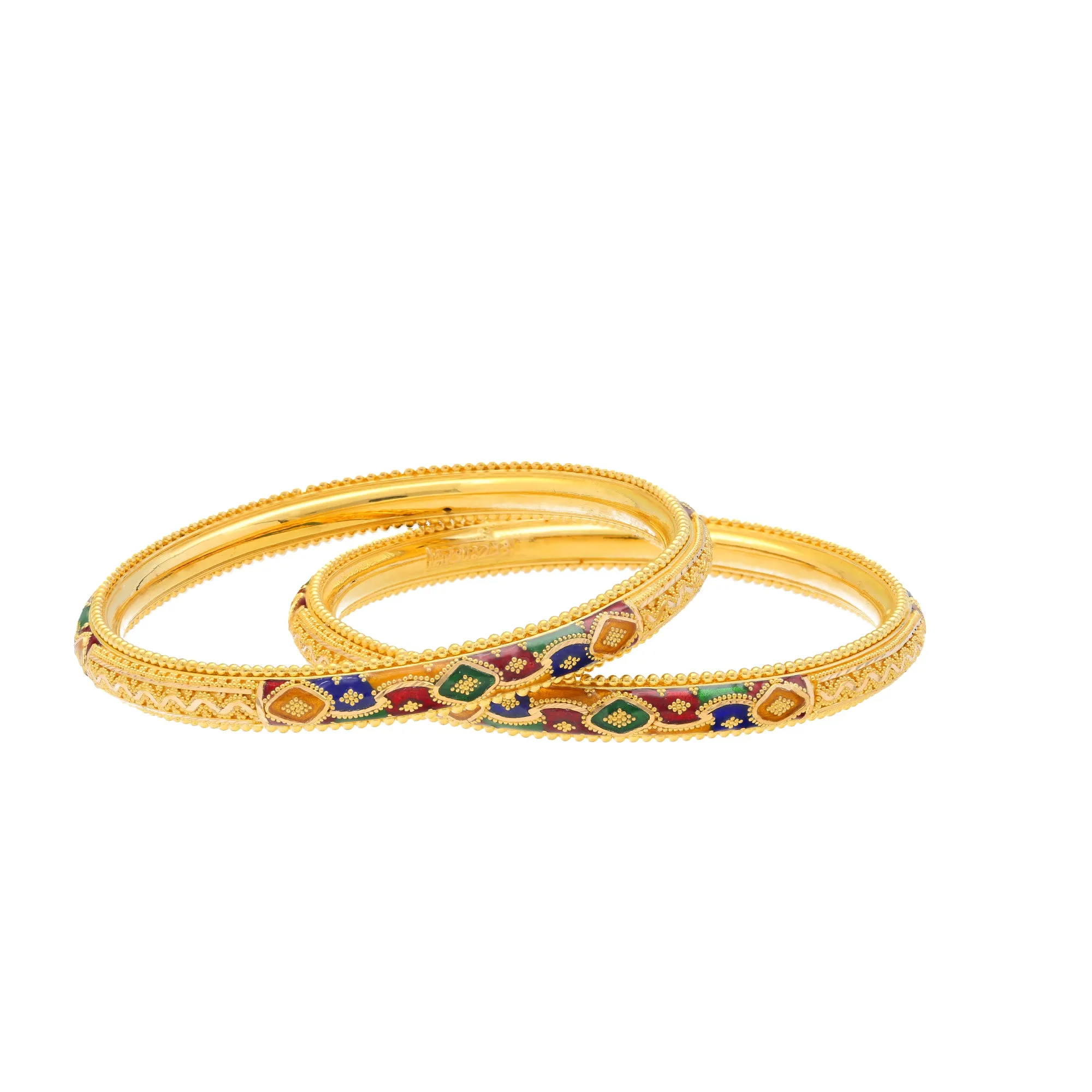 22K Yellow Gold Meenakari Bangle Set of 6 (88.1gm)