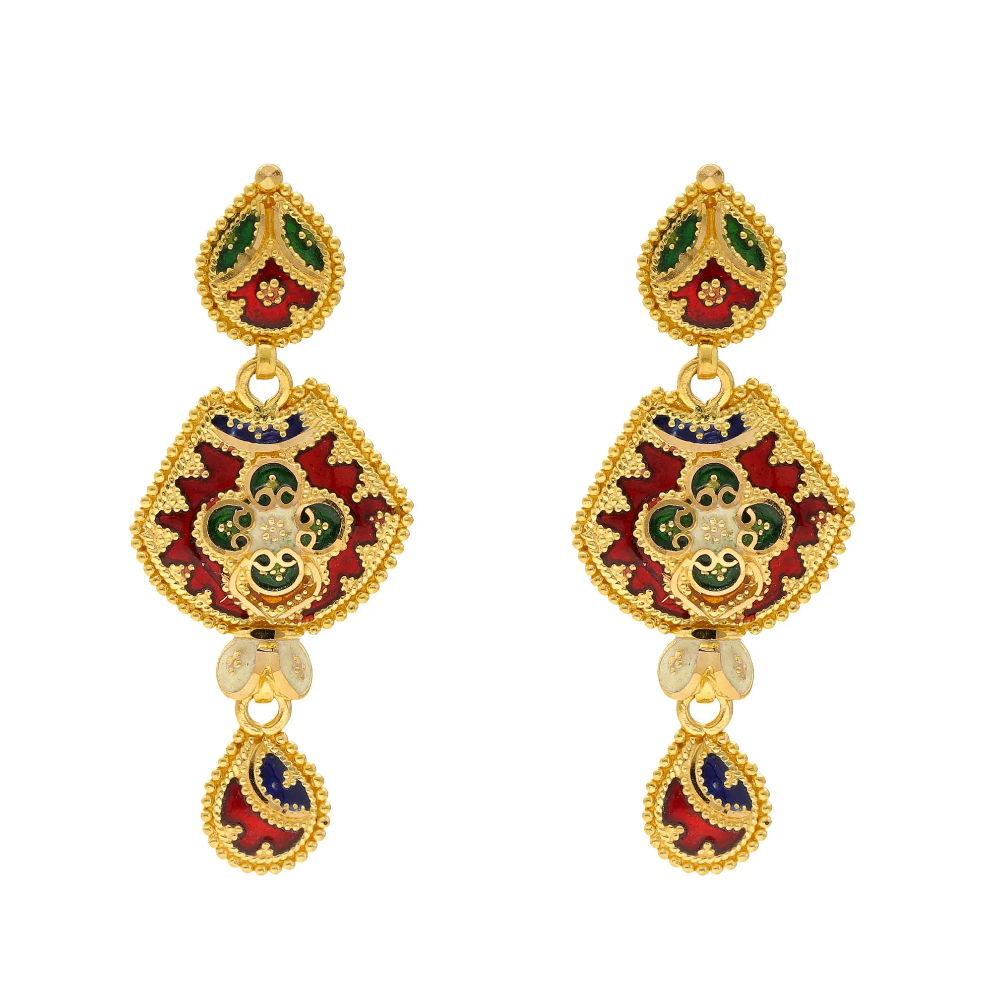 22K Yellow Gold Meenakari Pendant Set (58.2gm)