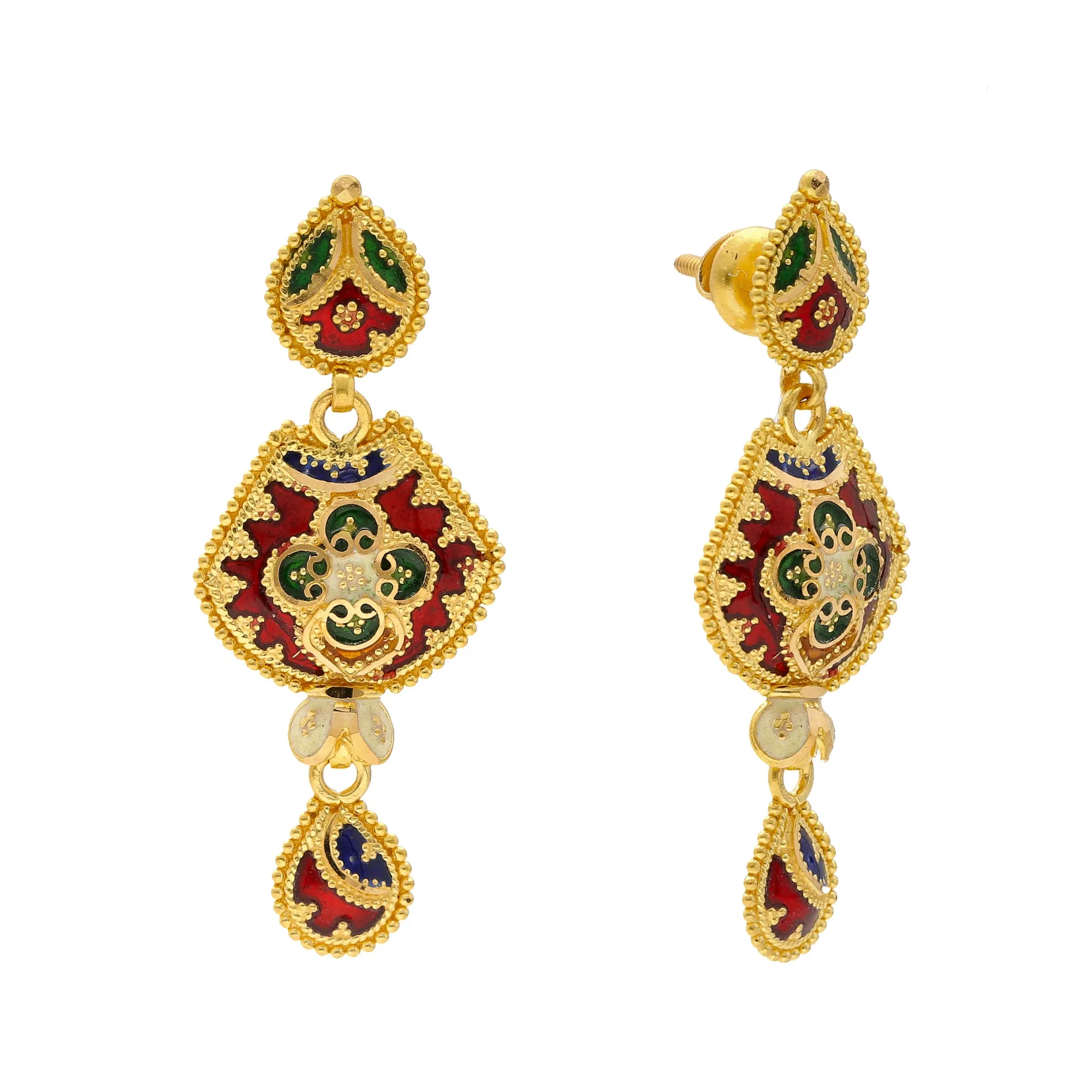 22K Yellow Gold Meenakari Pendant Set (58.2gm)