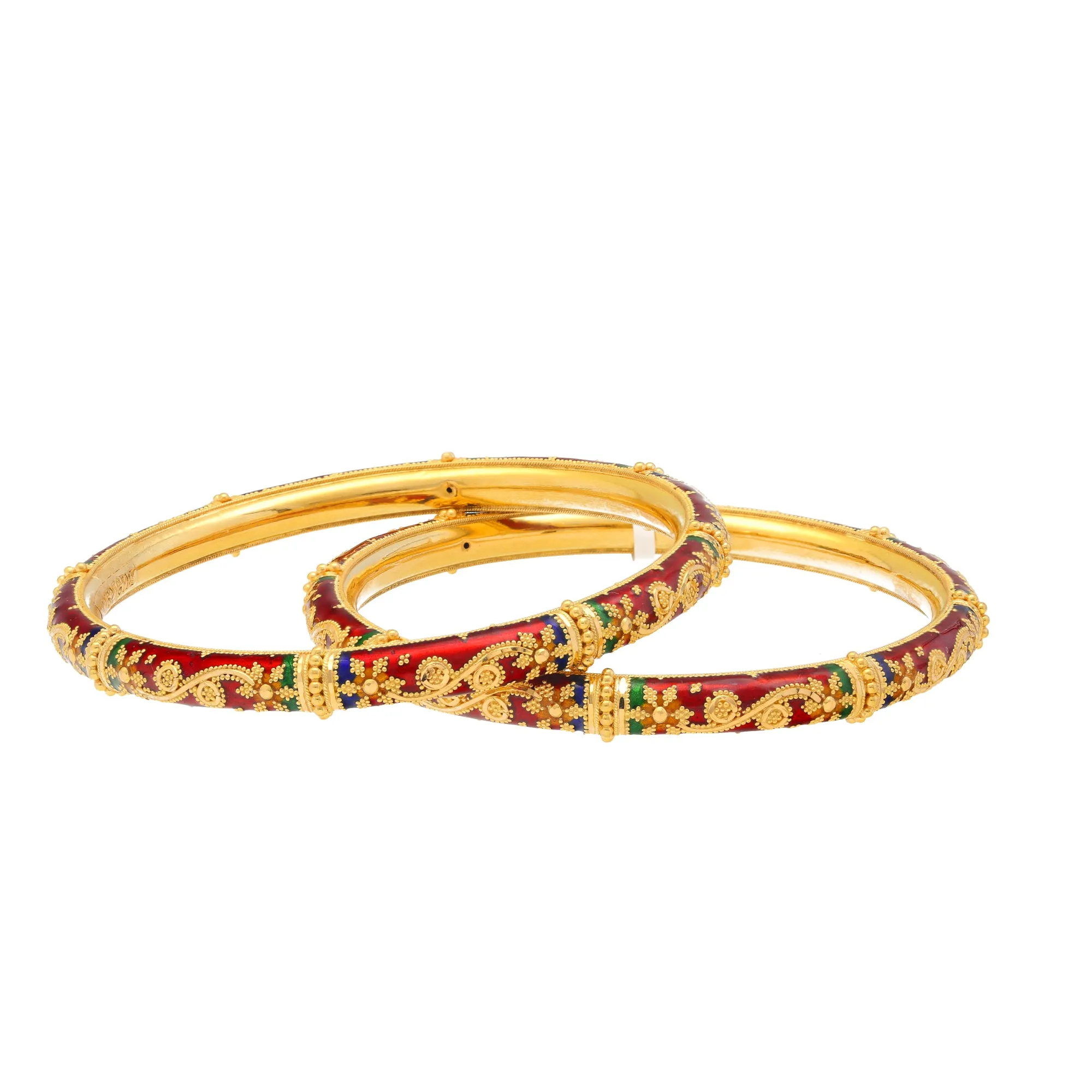 22K Yellow Gold Meenakari Pipe Bangle Set of 6 (93.2gm)