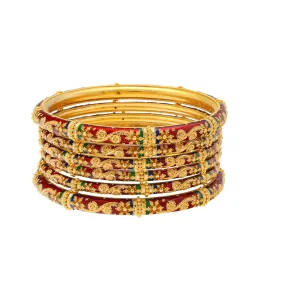 22K Yellow Gold Meenakari Pipe Bangle Set of 6 (93.2gm)