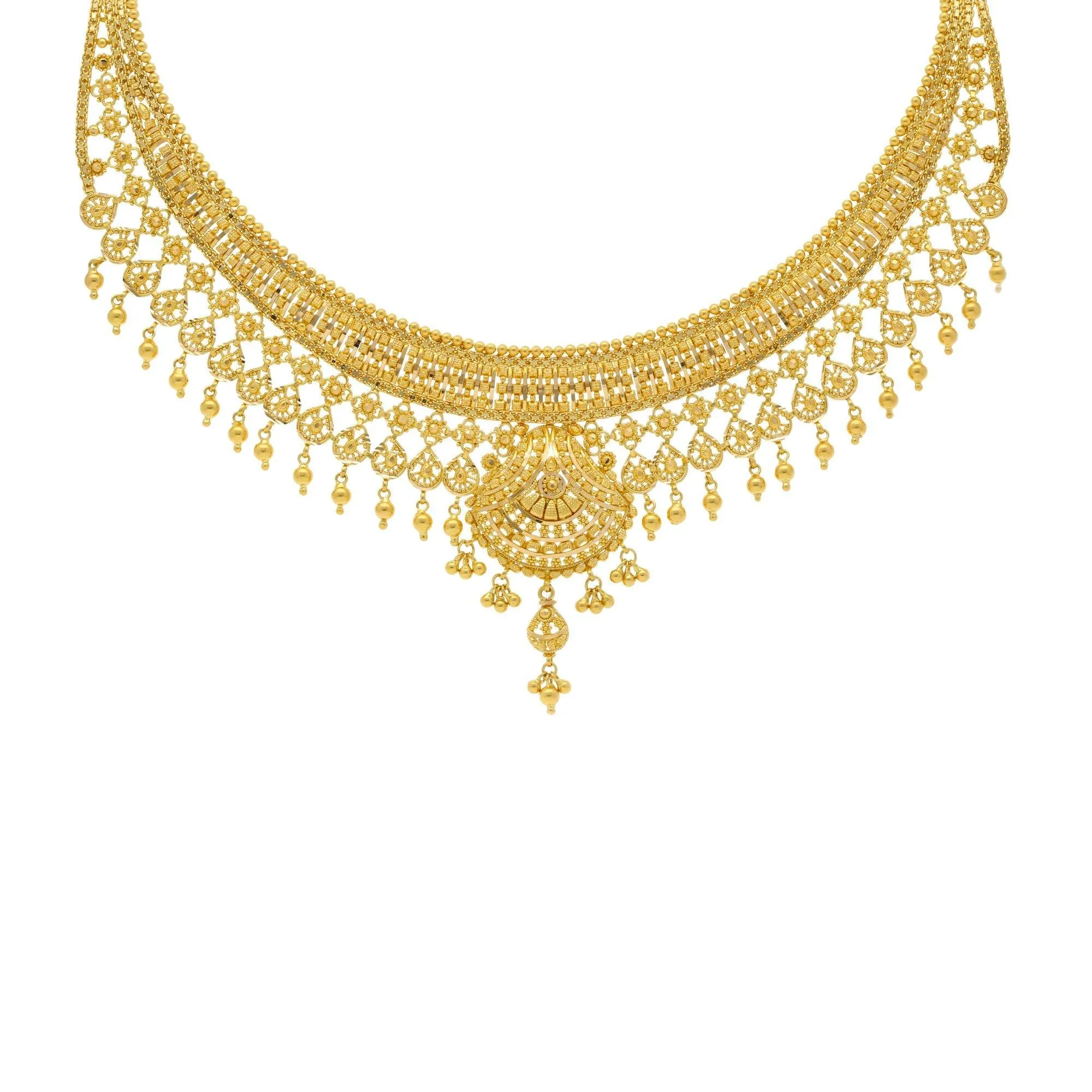 22K Yellow Gold Necklace & Earrings Set w/ Light fixture collar