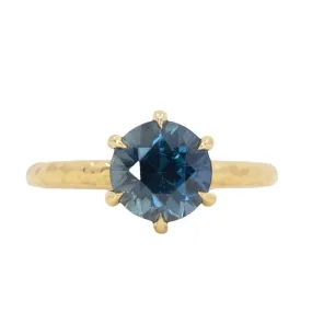 2.54ct Blue Round Madagascar Sapphire Evergreen Six Prong Solitaire in 18k Yellow Gold