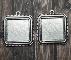 25mm Antique Silver Square Settings (2) - L1076