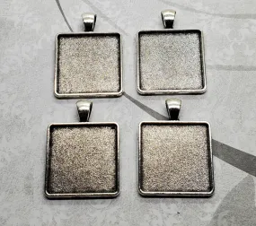 25mm Antique Silver Square Settings (4) - L1095