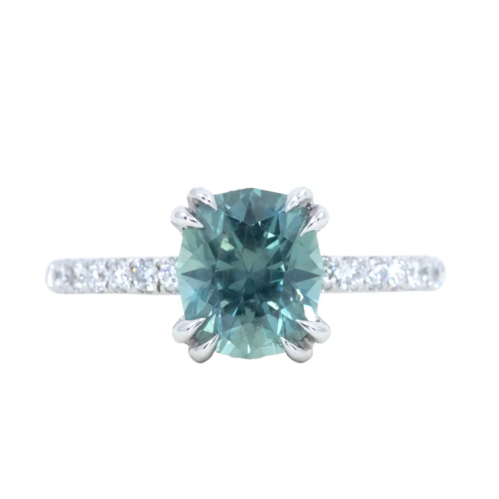 2.73ct Fancy Cushion Cut Montana Sapphire Solitaire with Diamonds in 14k White Gold