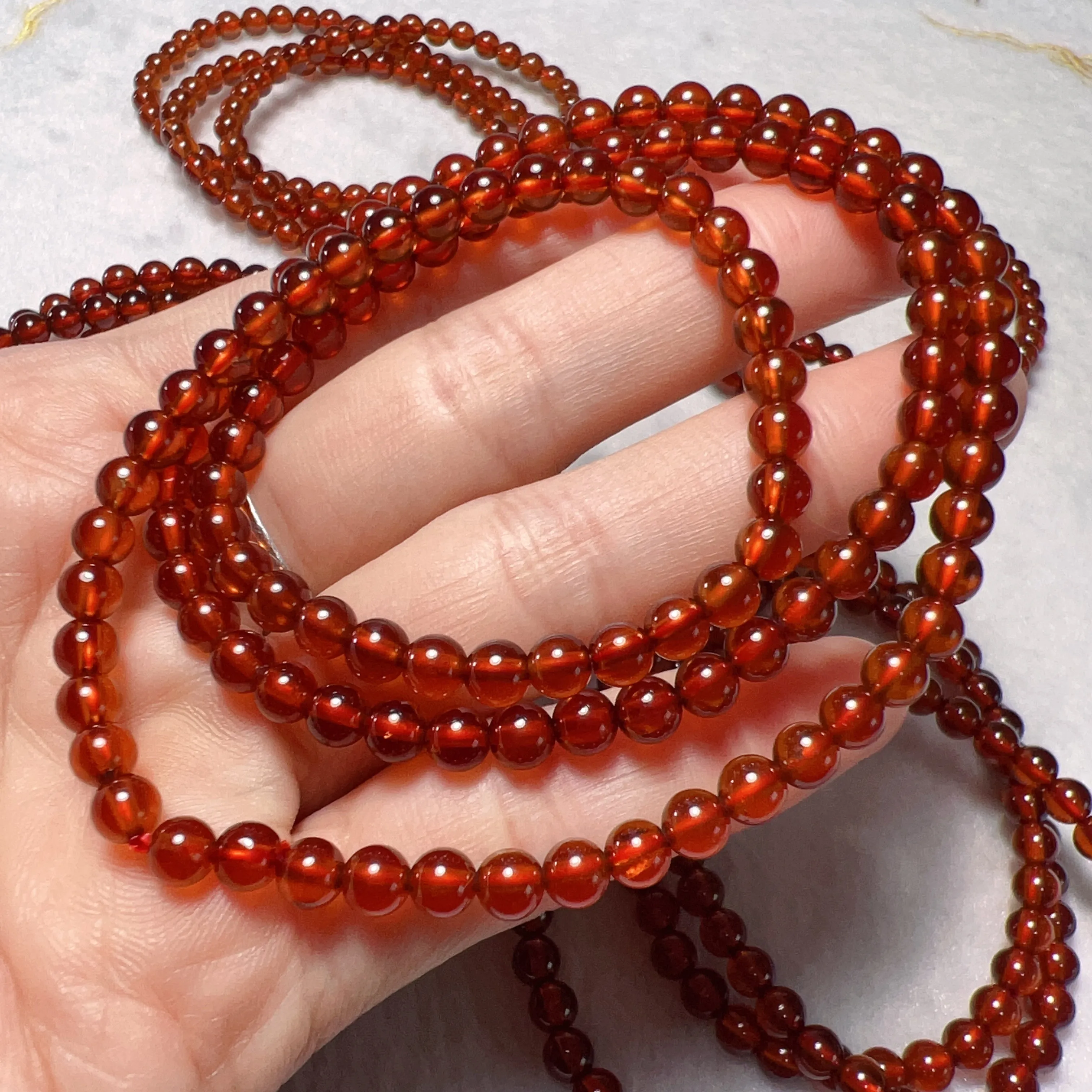 3-Wraps 4.8mm Natural High-clarity Spessartine Orange Garnet Beaded Bracelets for DIY Jewelry Project