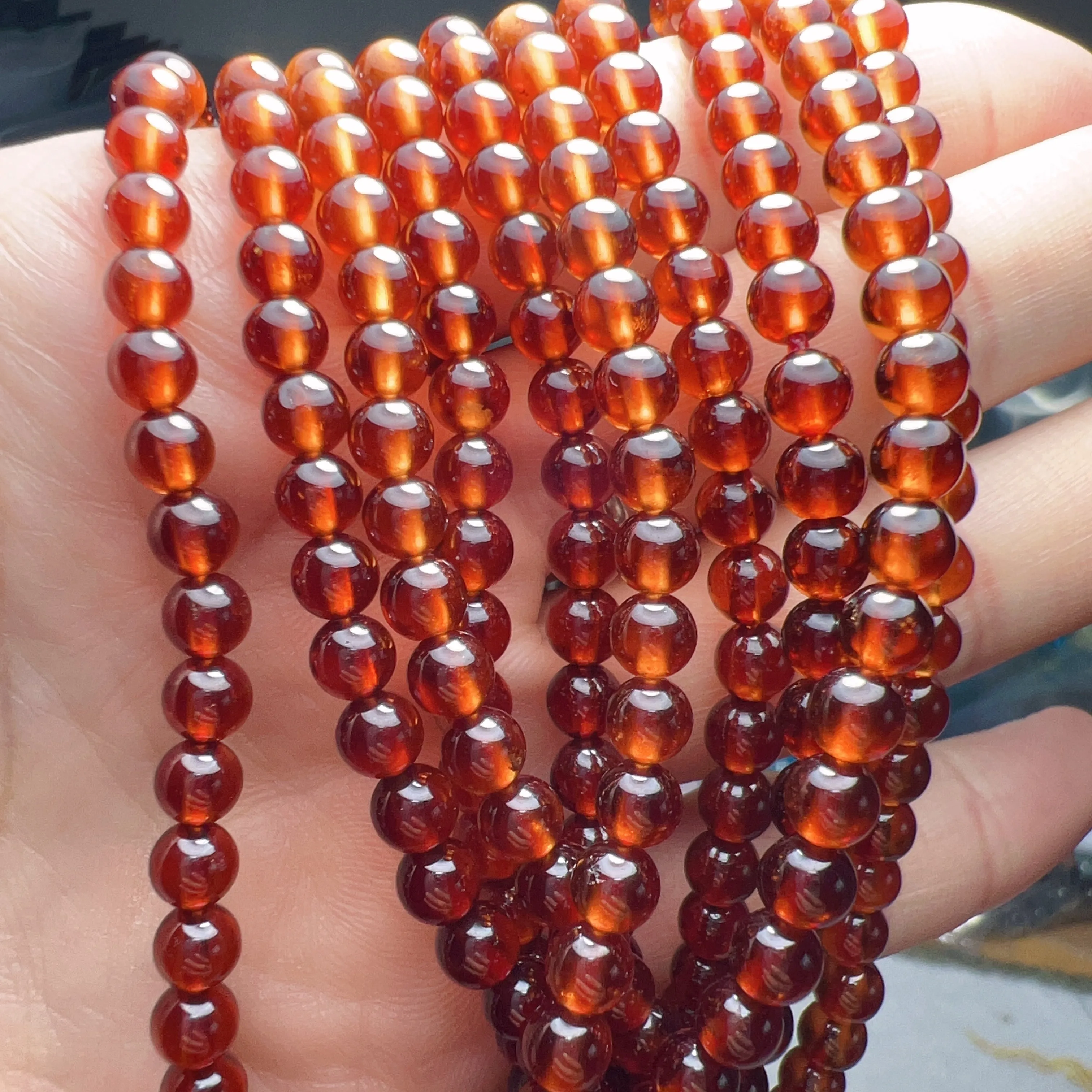 3-Wraps 4.8mm Natural High-clarity Spessartine Orange Garnet Beaded Bracelets for DIY Jewelry Project