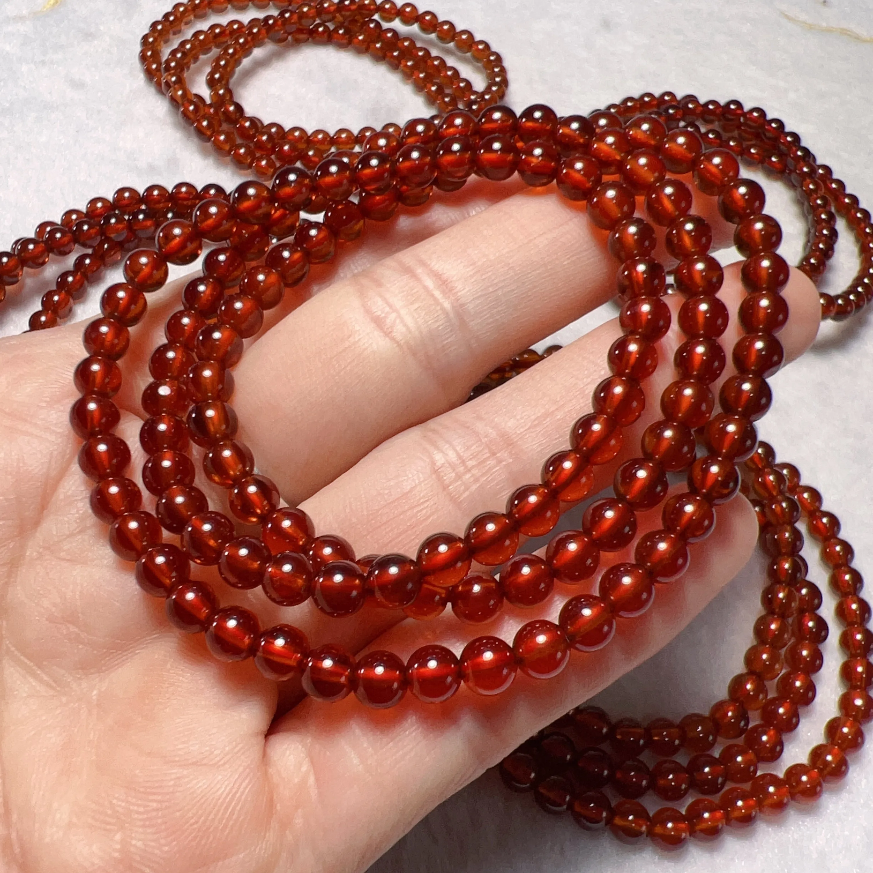 3-Wraps 4.8mm Natural High-clarity Spessartine Orange Garnet Beaded Bracelets for DIY Jewelry Project