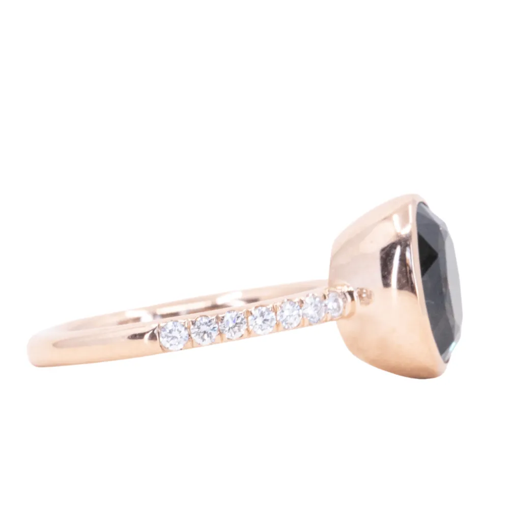 3.23ct Oval Color-Shifting Sapphire Bezel with French Set Diamonds in 18k Rose Gold