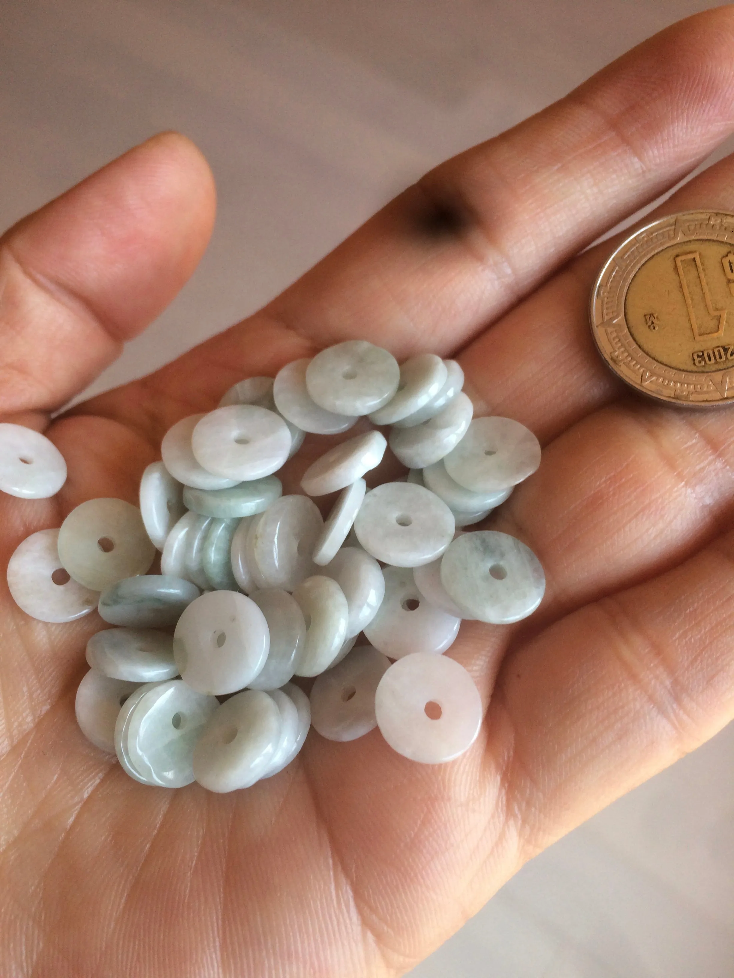 50 pieces of 100% Natural light green/white Jadeite Jade small safety button beads AS79 (supply)