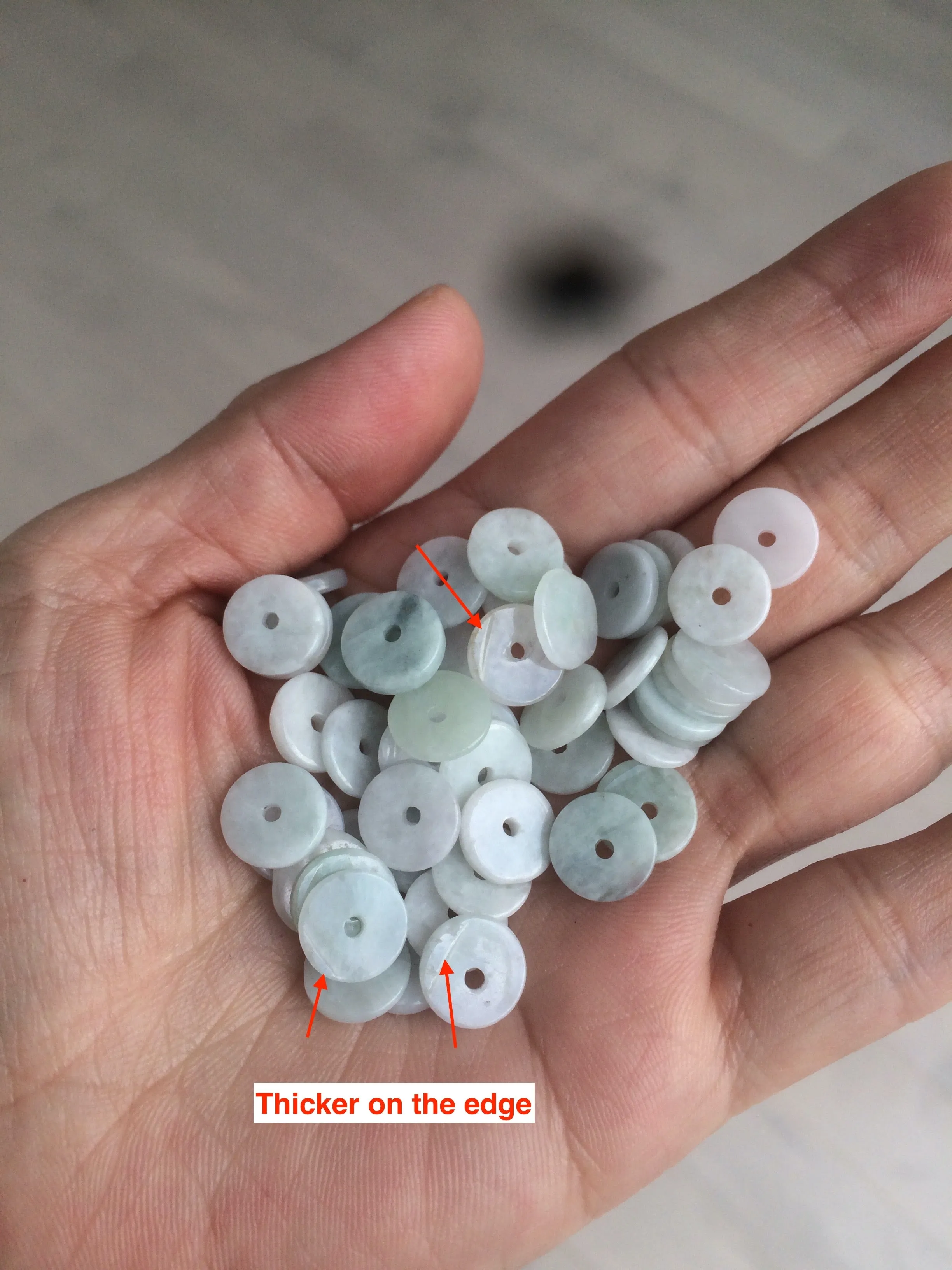 50 pieces of 100% Natural light green/white Jadeite Jade small safety button beads AS79 (supply)