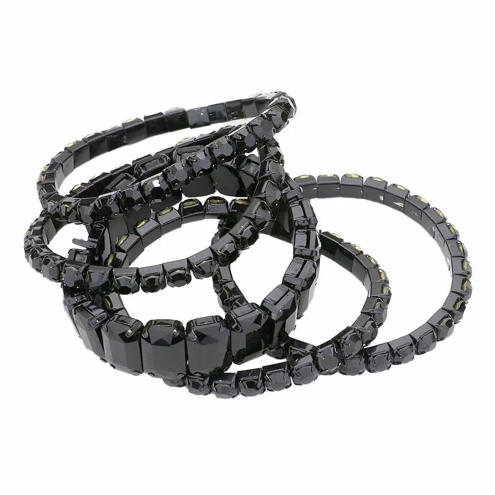 5Pcs Rectangle Round Stone Stretch Multi Layered Bracelets