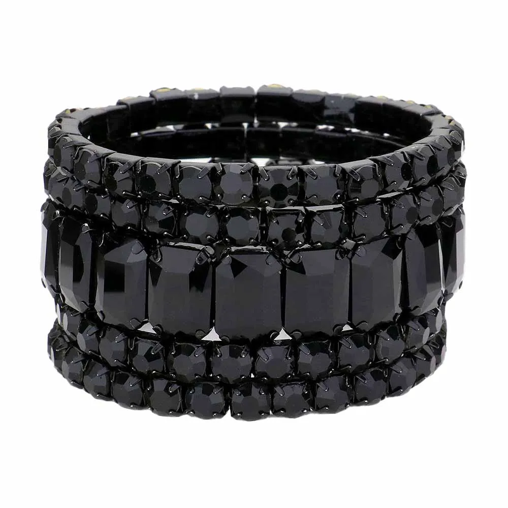 5Pcs Rectangle Round Stone Stretch Multi Layered Bracelets