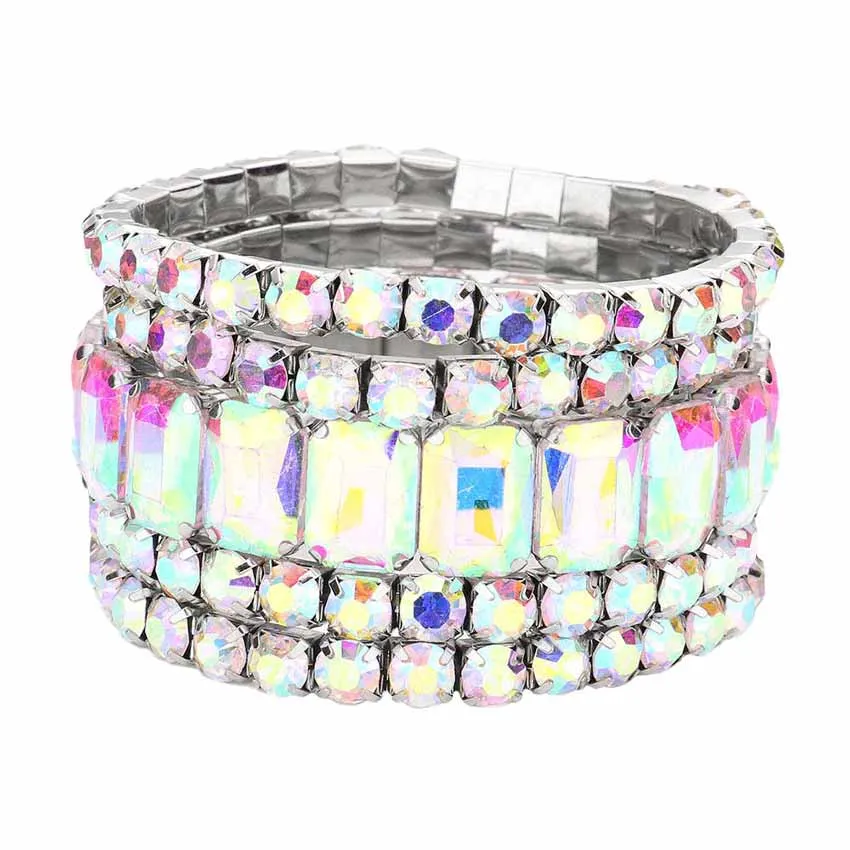 5Pcs Rectangle Round Stone Stretch Multi Layered Bracelets