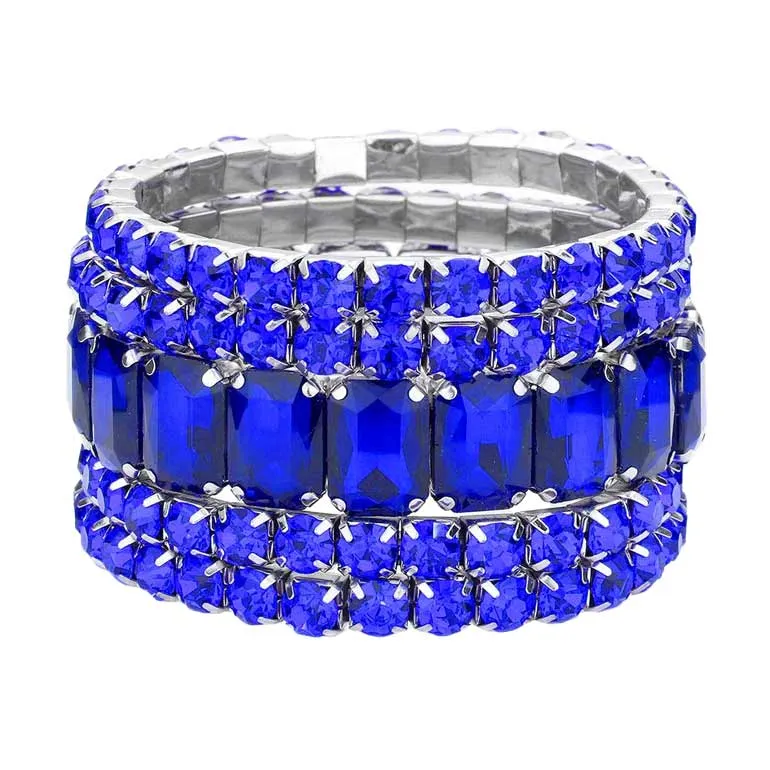 5Pcs Rectangle Round Stone Stretch Multi Layered Bracelets